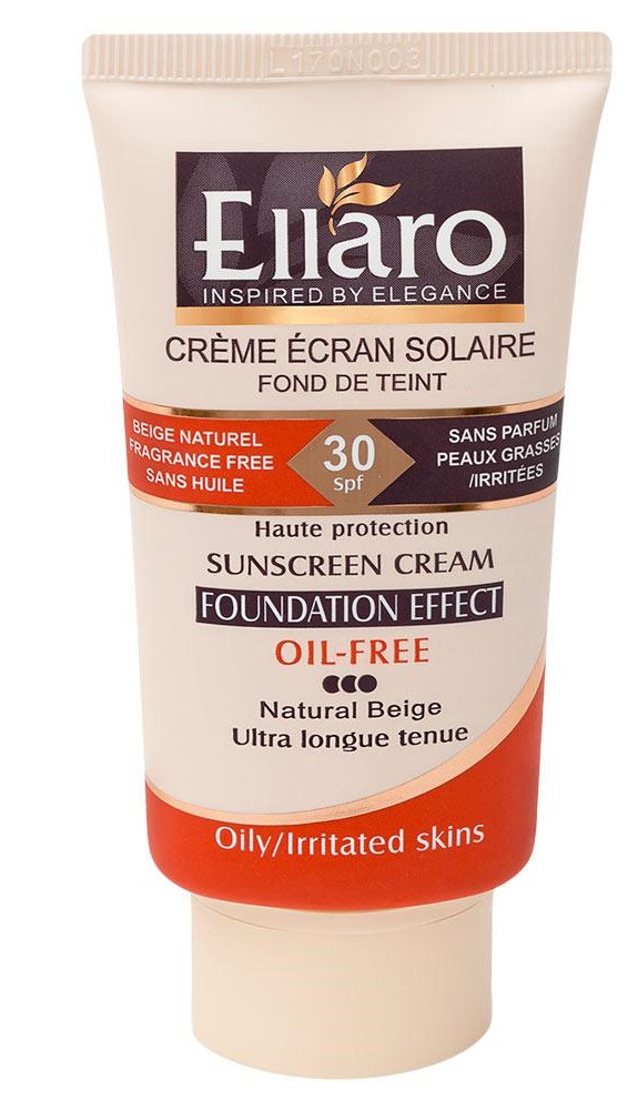 Ellaro-Natural-Beige-Sunscreen-Cream-SPF30-40ml. کرم ضدآفتاب رنگی الارو SPF30 بژ طبیعی